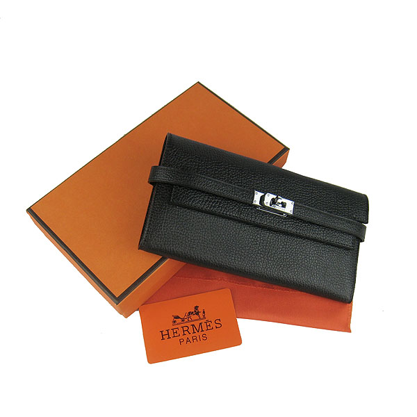 High Quality Hermes Kelly Long Clutch Bag Black H009 Replica